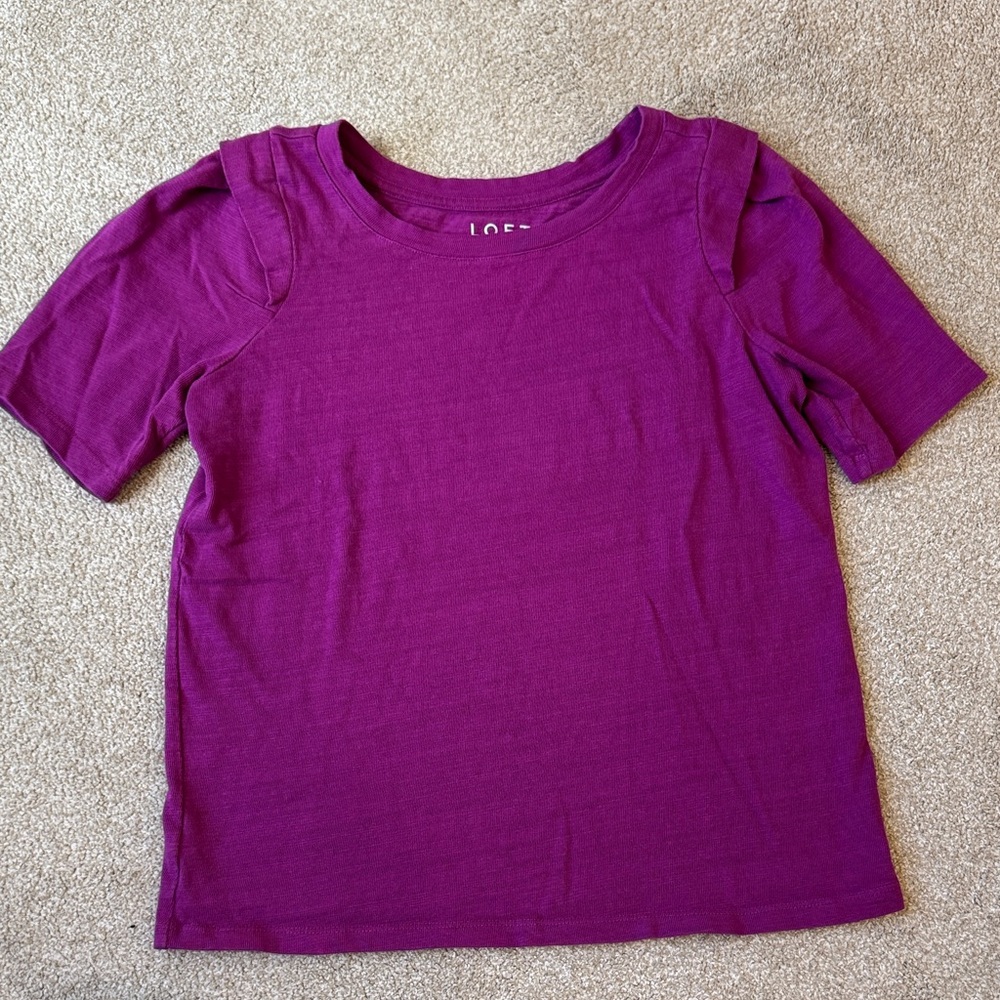 LOFT Rich Purple Amethyst Short Sleeve Sweatshirt Sweater Tee Women's Size Small